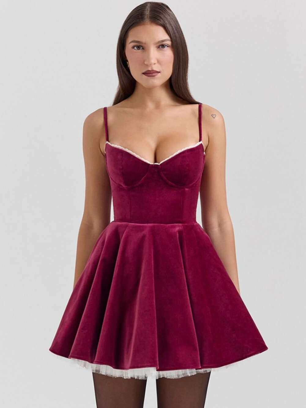 NWT House of cb Minimoiselle burgundy velvet tulle mini dress -S- longer length